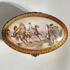 Antique French Napolionic  Sevres Style Porcelain Dresser Box / Jewelry Casket
