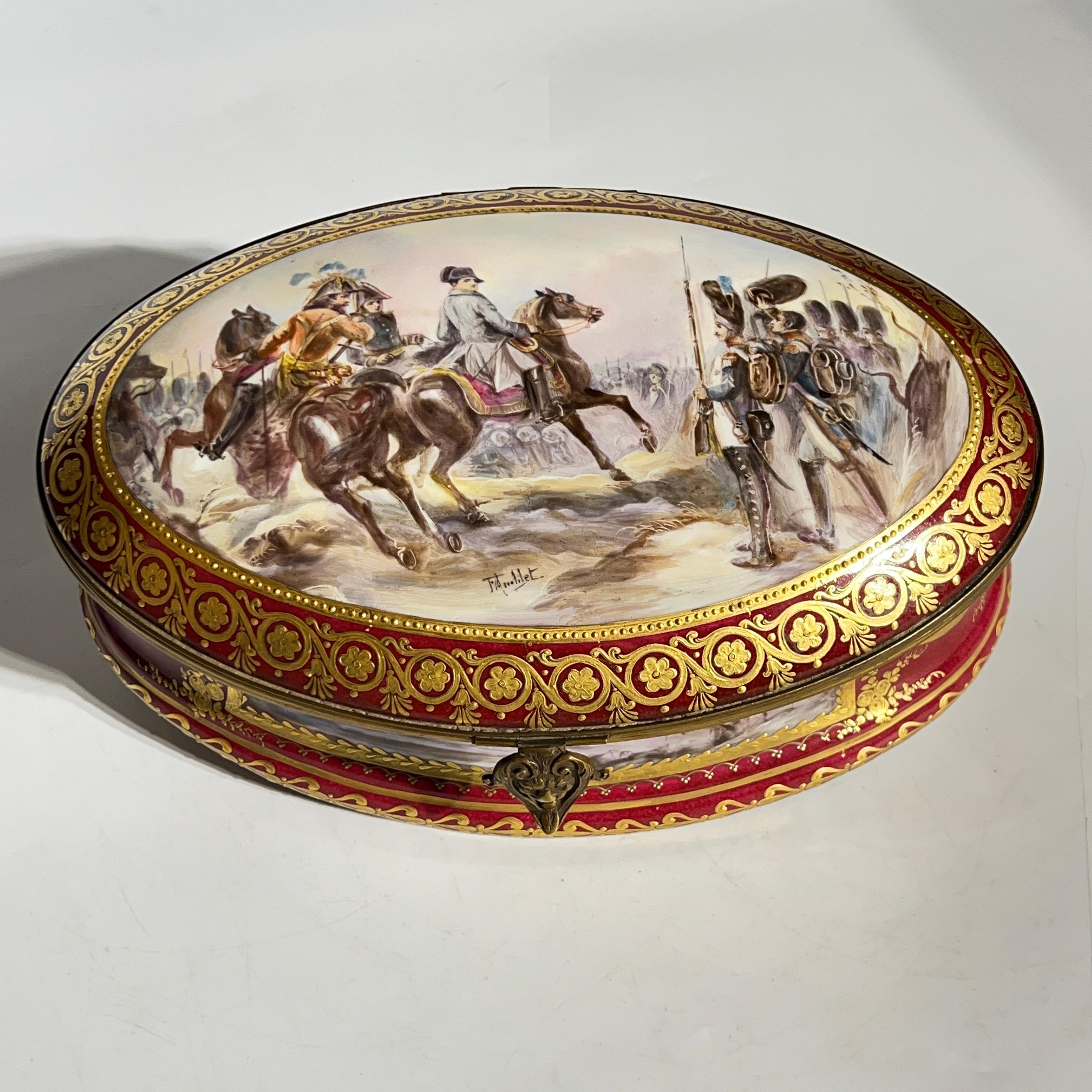 Empire Antique French Napolionic  Sevres Style Porcelain Dresser Box / Jewelry Casket