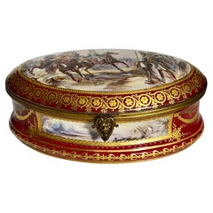 Antique French Napolionic  Sevres Style Porcelain Dresser Box / Jewelry Casket