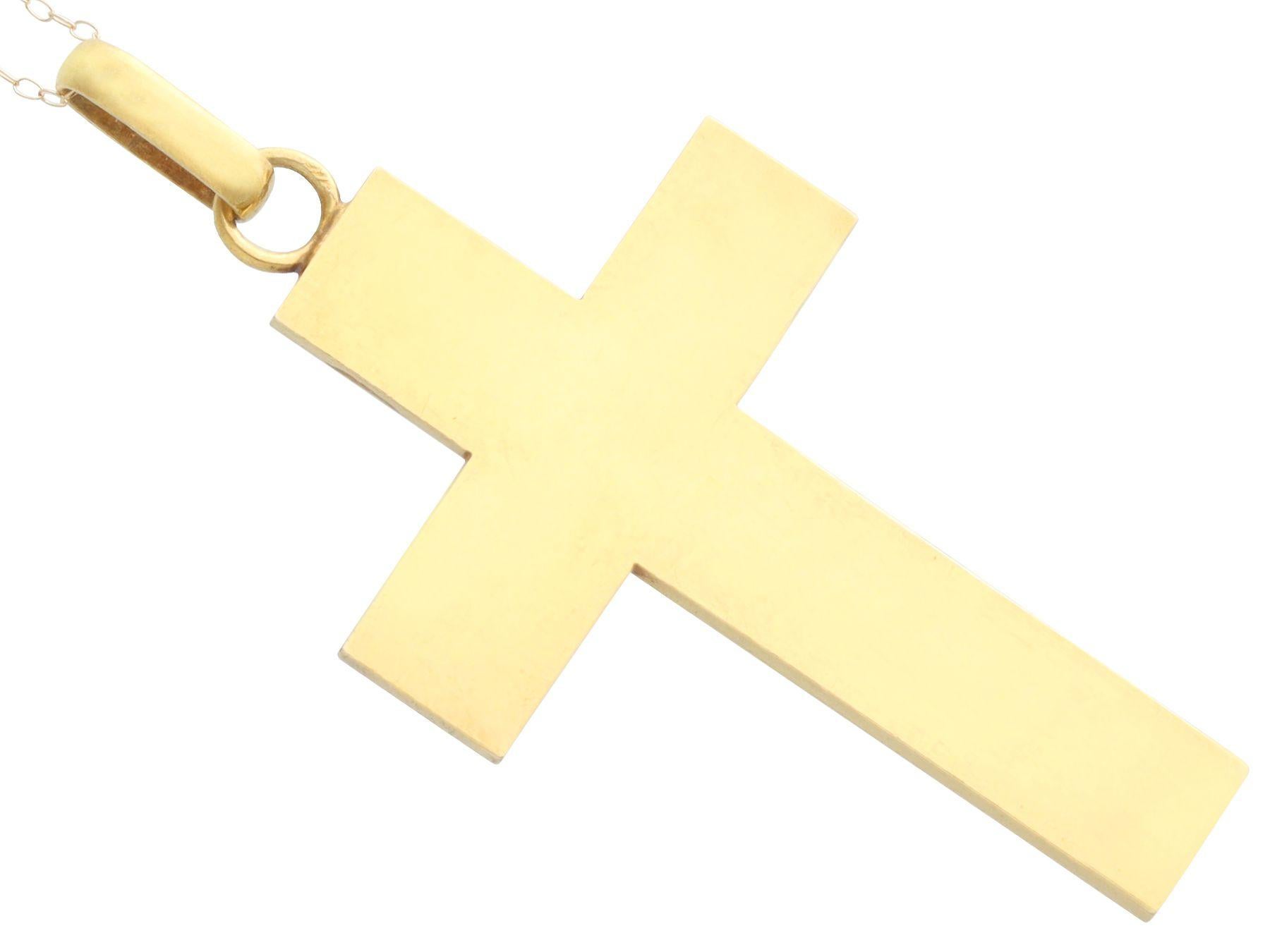 Round Cut Antique French Natural Pearl and Diamond Yellow Gold Cross Pendant
