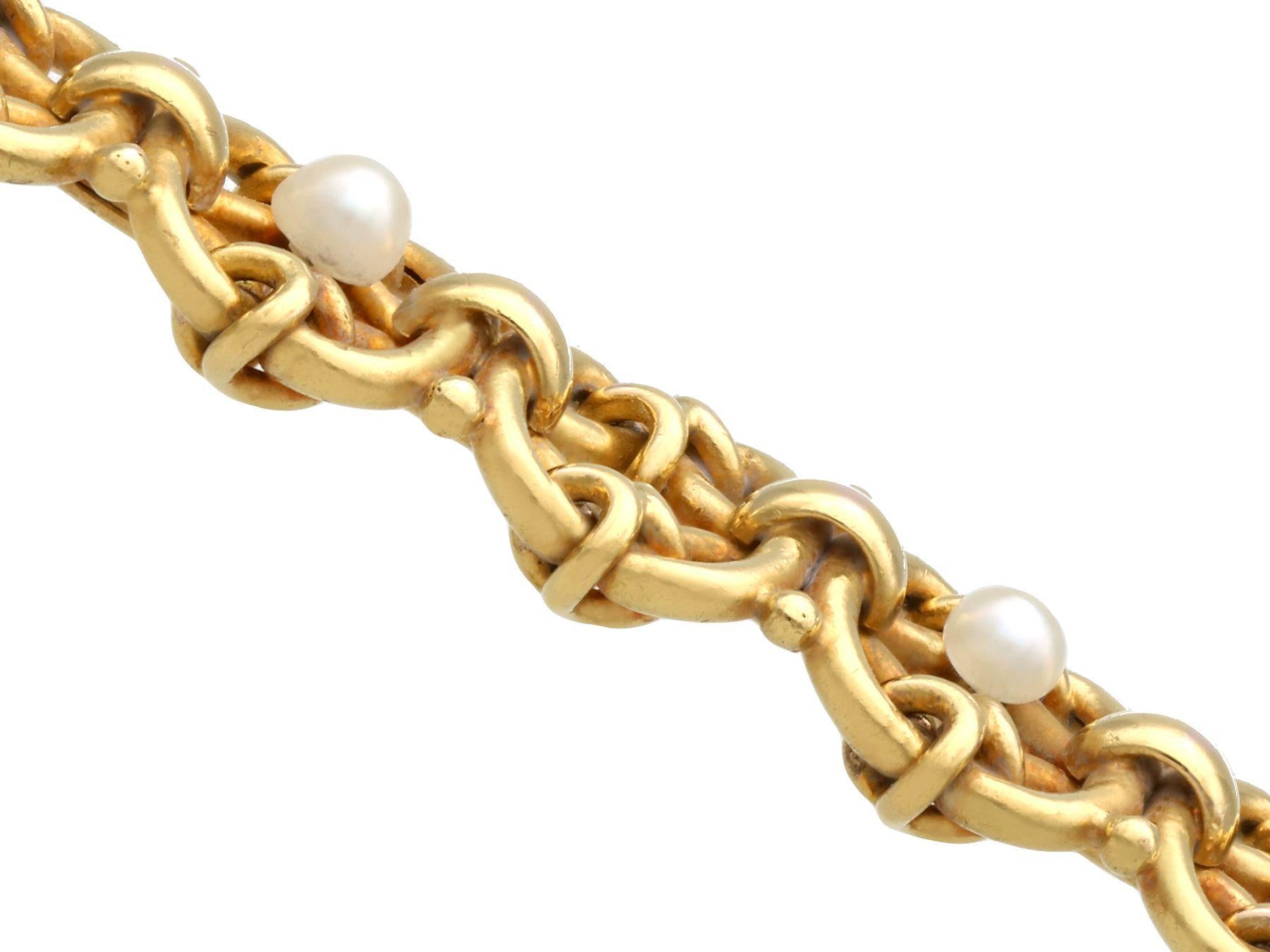 Uncut French Victorian Natural Pearl and Yellow Gold Bracelet  For Sale
