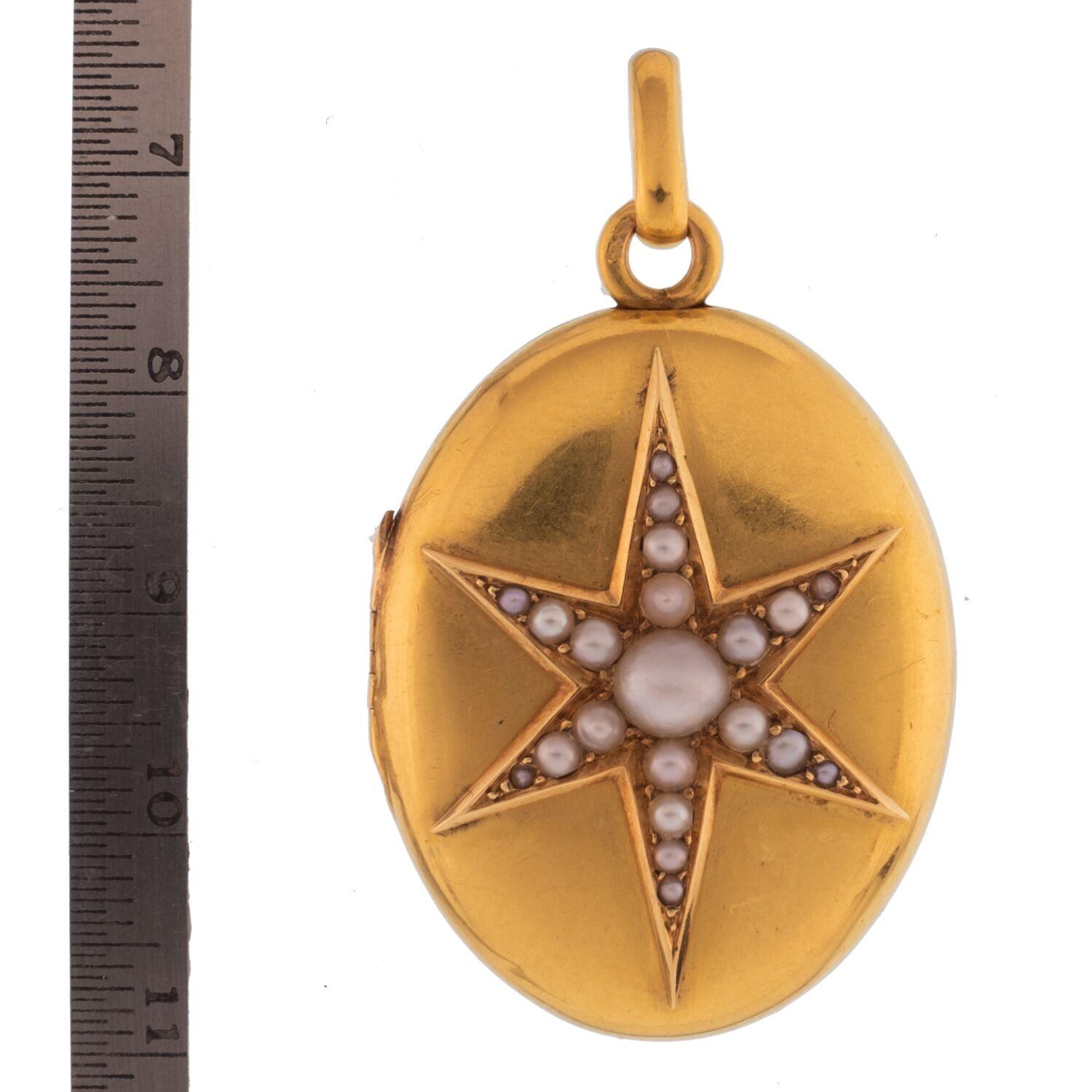 Antique French Natural Pearl Starburst and 18 Karat Yellow Gold Locket 1