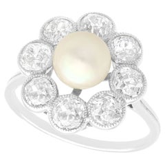 Antique French Natural Saltwater Pearl and 2.02 Carat Diamond Platinum Ring