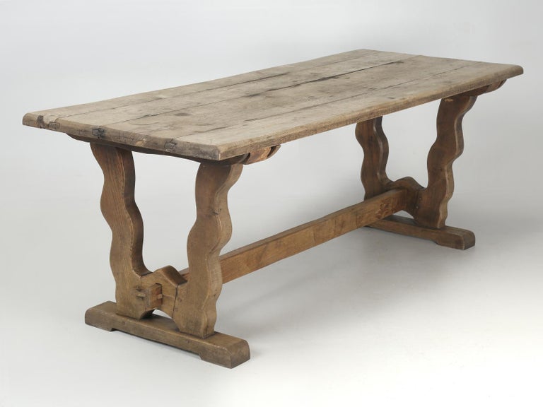 Antique French Naturally Weathered Oak Dining, Kitchen or Farm Table