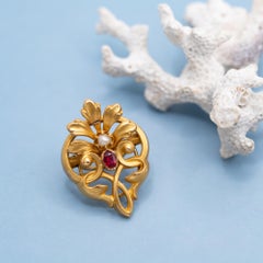 Antique French necklace slide - Victorian clip on pendant - floral leaf slider