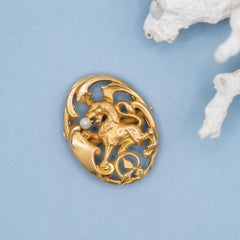 Antique French necklace slide - Victorian clip on pendant - Griffin lion slider