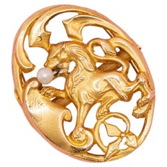 Antique French necklace slide - Victorian clip on pendant - Griffin lion slider