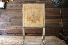 Antique French Needlepoint Firescreen Louis XVI Style Gilt Wood Fireplace Screen