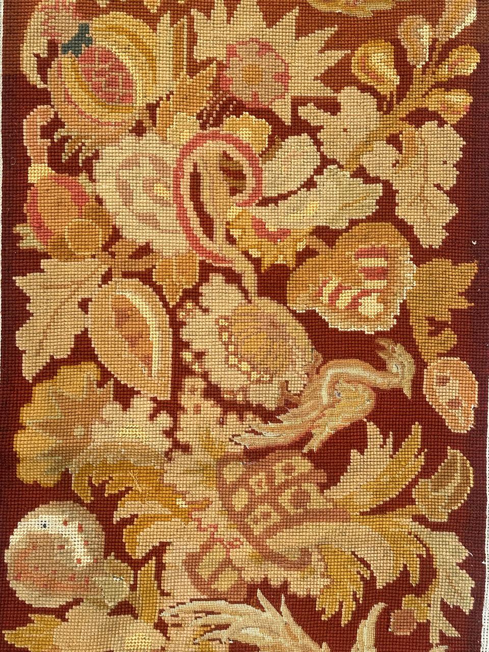Antique french Needlepoint Panel o borde Tapiz Lana en venta