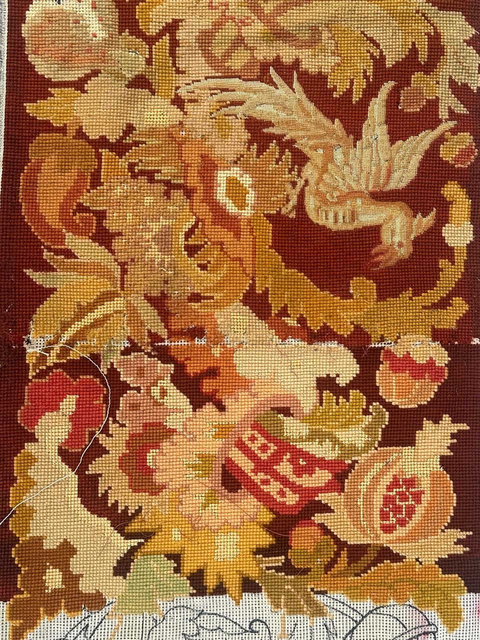 Antique french Needlepoint Panel o borde Tapiz en venta 1