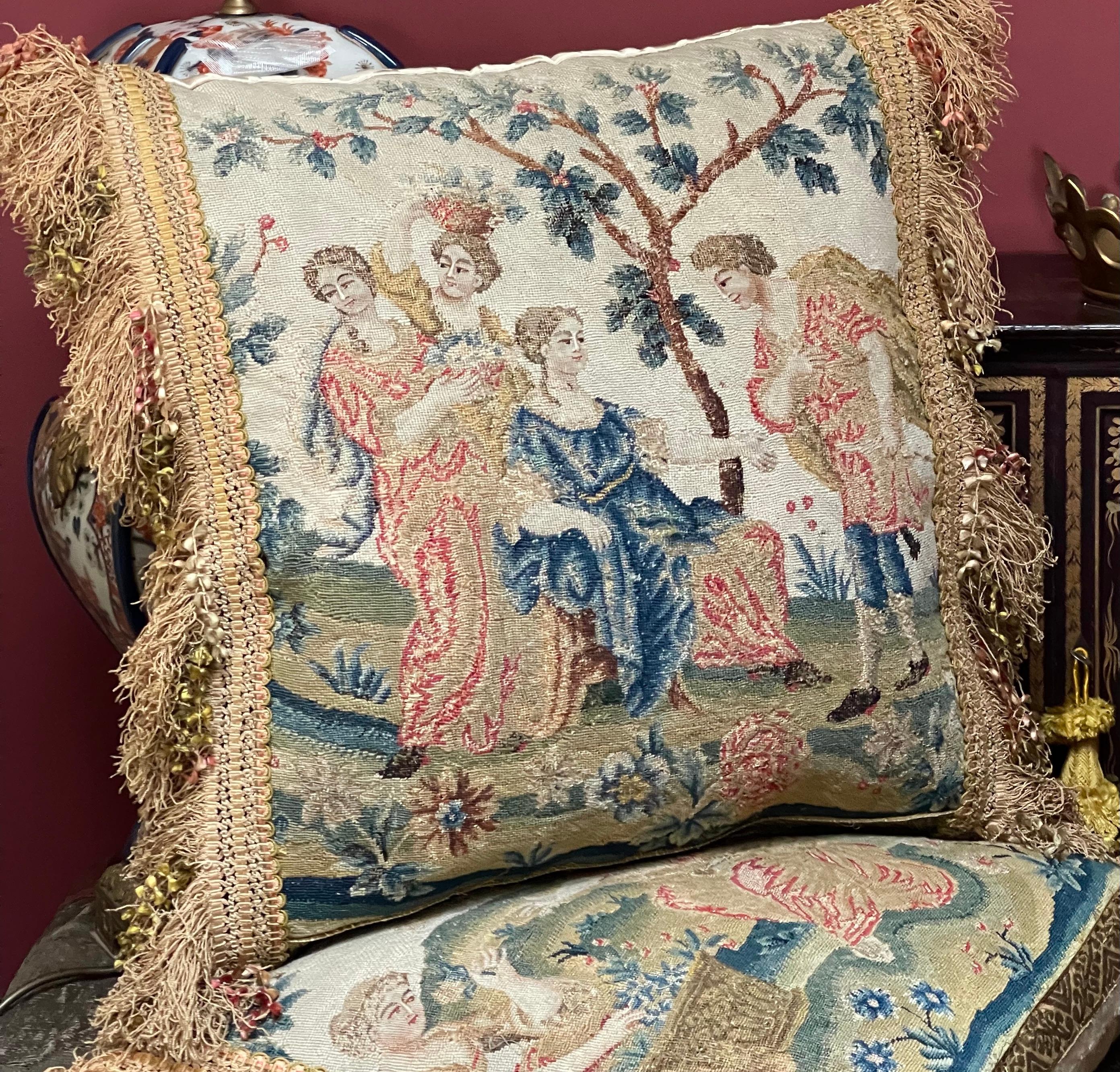 

Hand Made Bespoke Pillow

Front. 18th Century French Petit point Panel

A romantic pastoral scene worked in silks

Finished with late 18th century french silk Passementerie fringe

 Good antique condition with gentle signs of wear commensurate