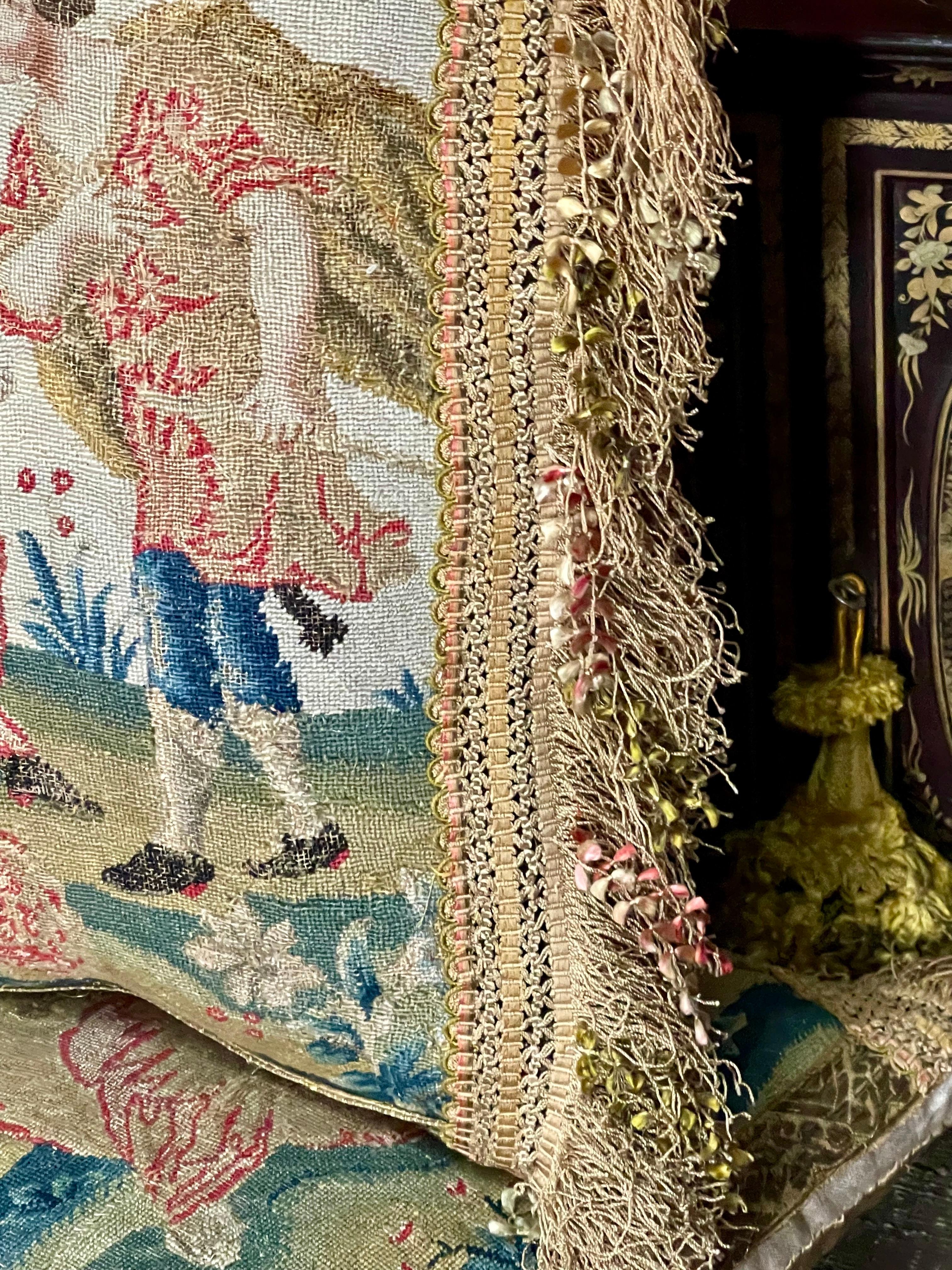 Hand-Crafted Antique French Needlepoint Pillow For Sale