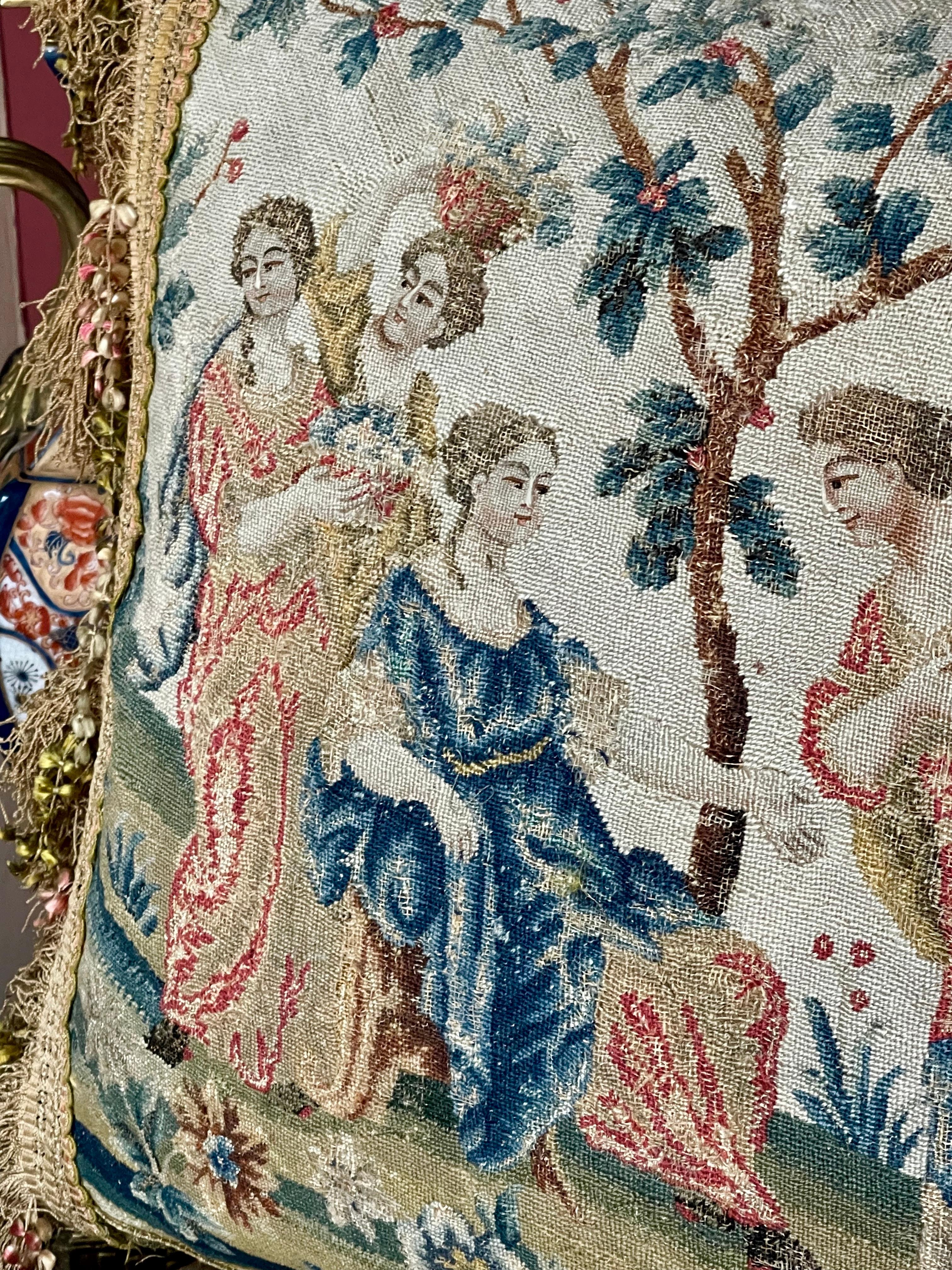 18th Century and Earlier Antique French Needlepoint Pillow For Sale