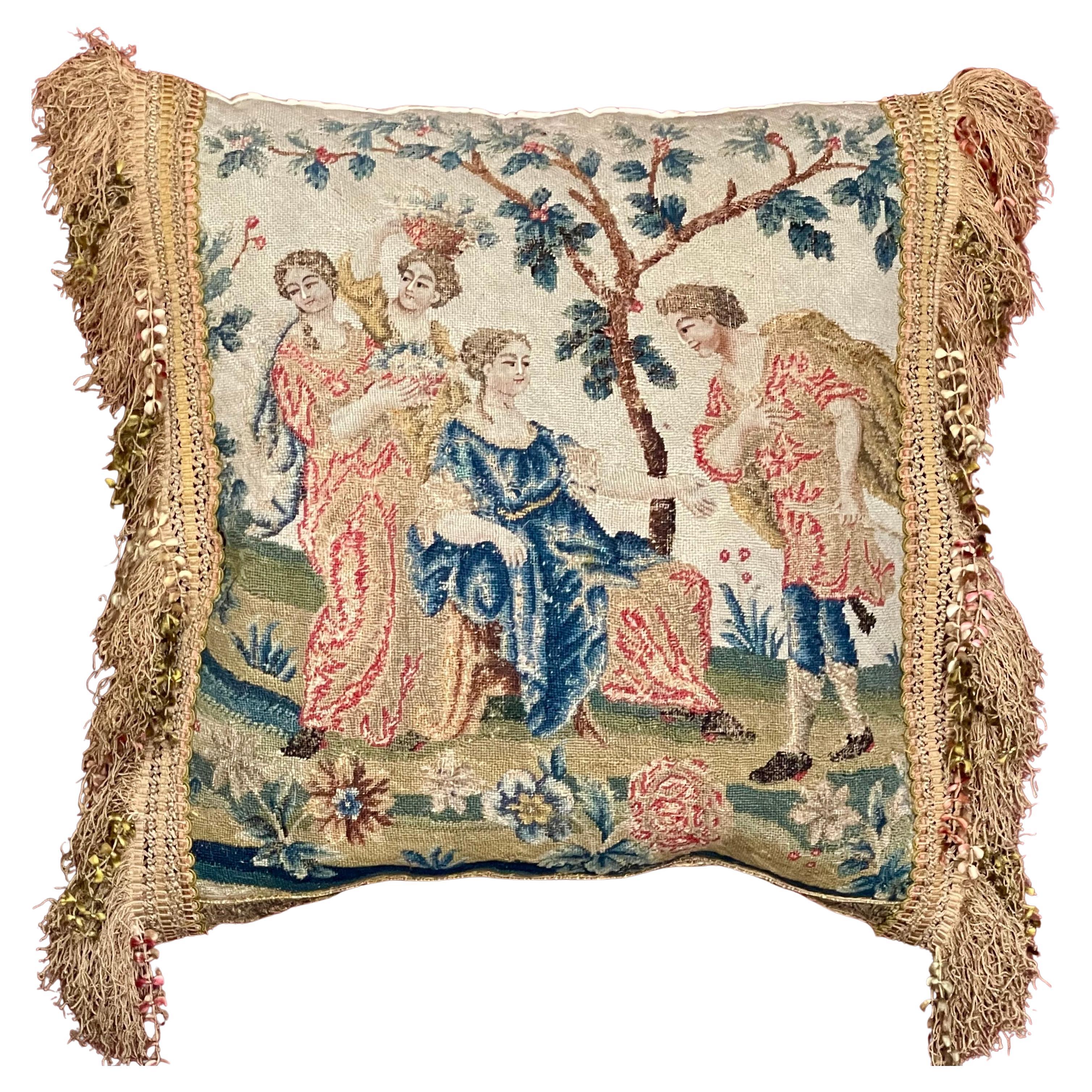 Antique French Needlepoint Pillow