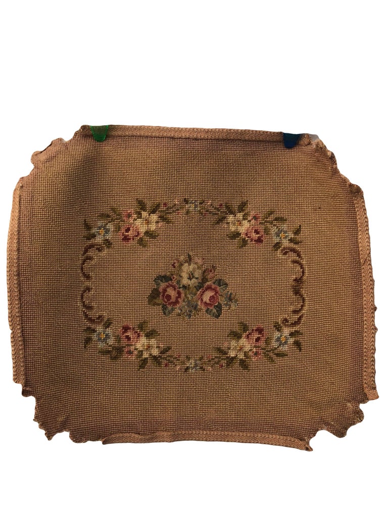 Antique French Needlepoint Pillow or Chair Covers, Floral Designs, Set