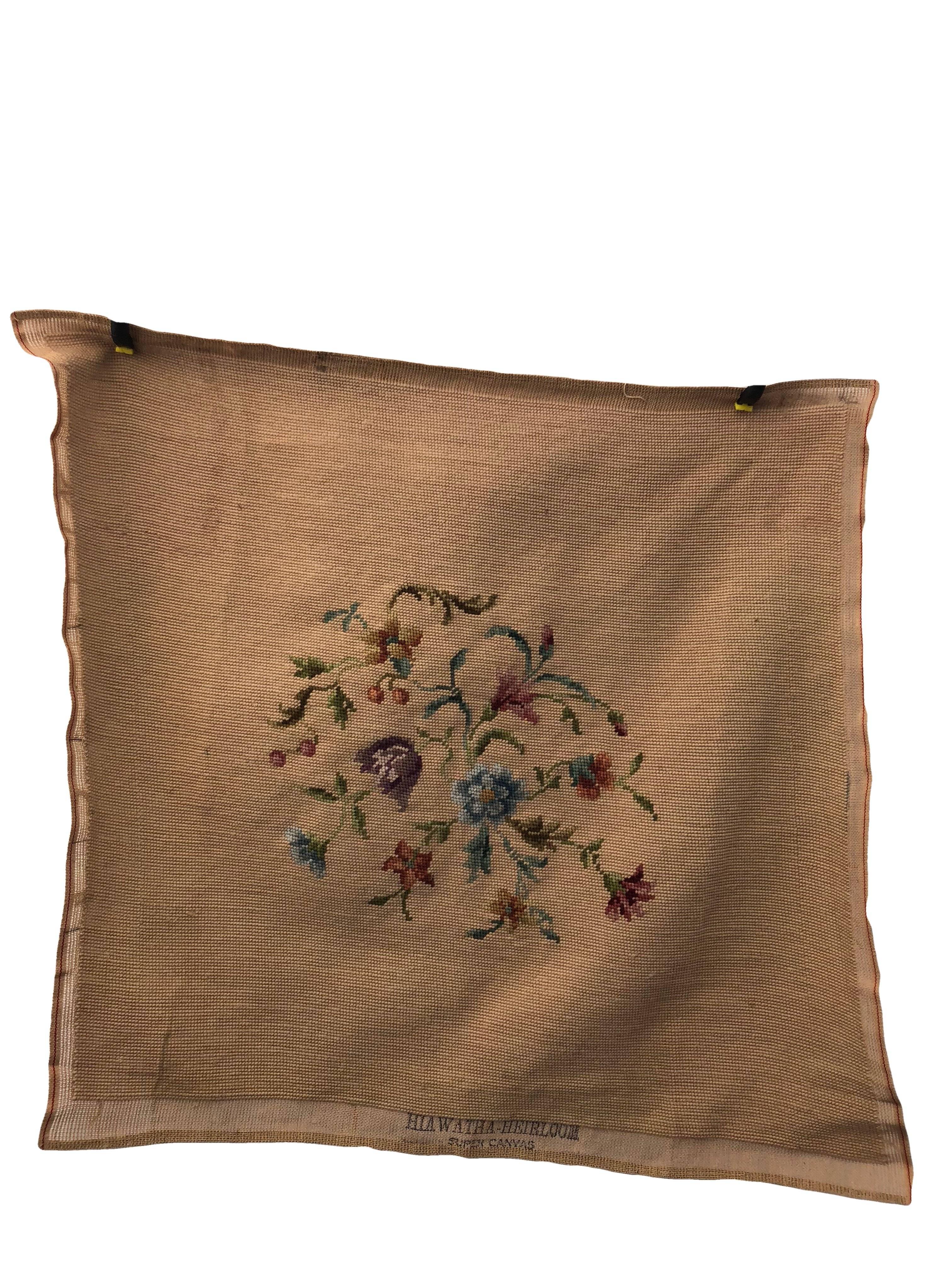 20th Century Antique French Needlepoint Pillow or Chair Covers, Floral Designs, Set of 3 For Sale