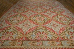 1880s Orange Floral Antique French Needlepoint Carpet 13'4"x18' Woven Wool Rug