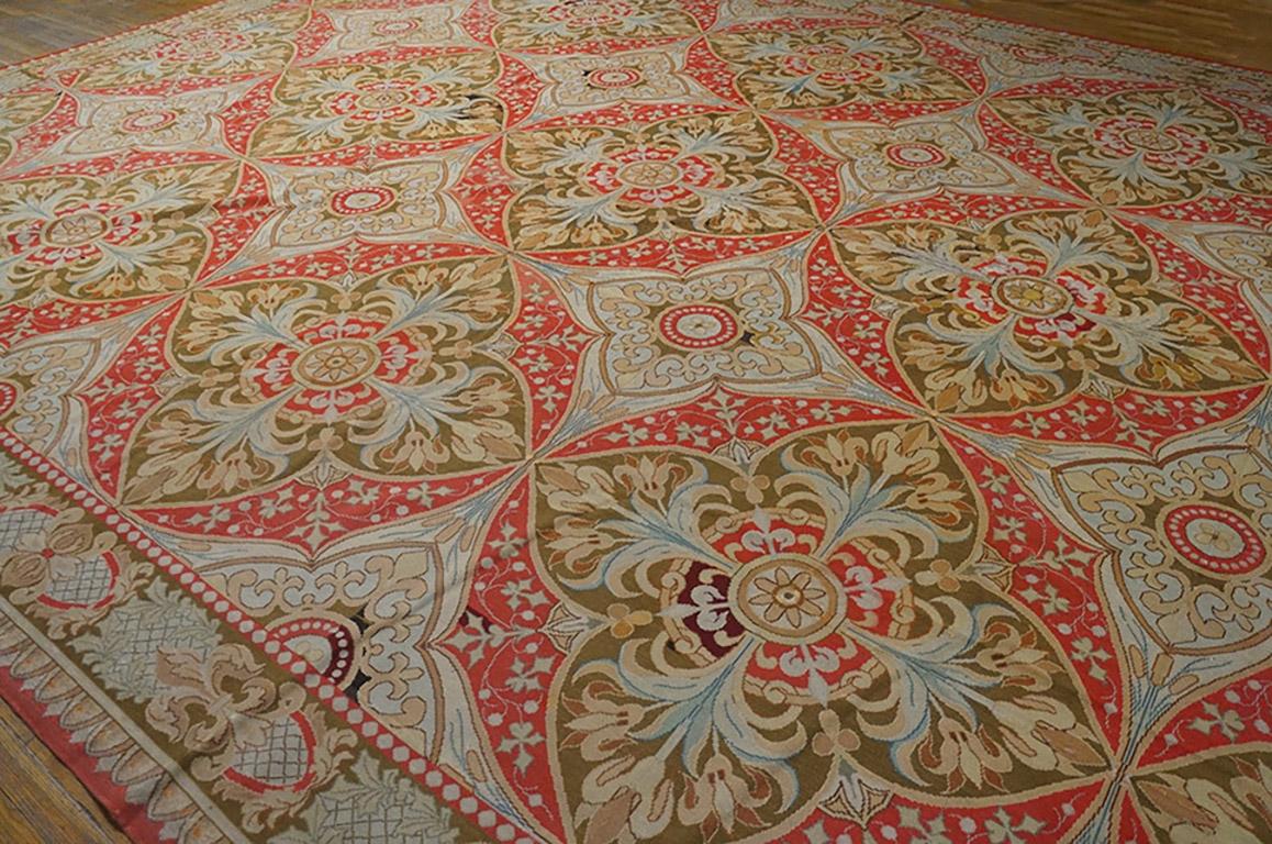 Wool 19th Century French Needlepoint Carpet ( 13'4