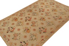 Antique French Needlepoint Rug in Beige with Floral Patterns, from Rug & Kilim