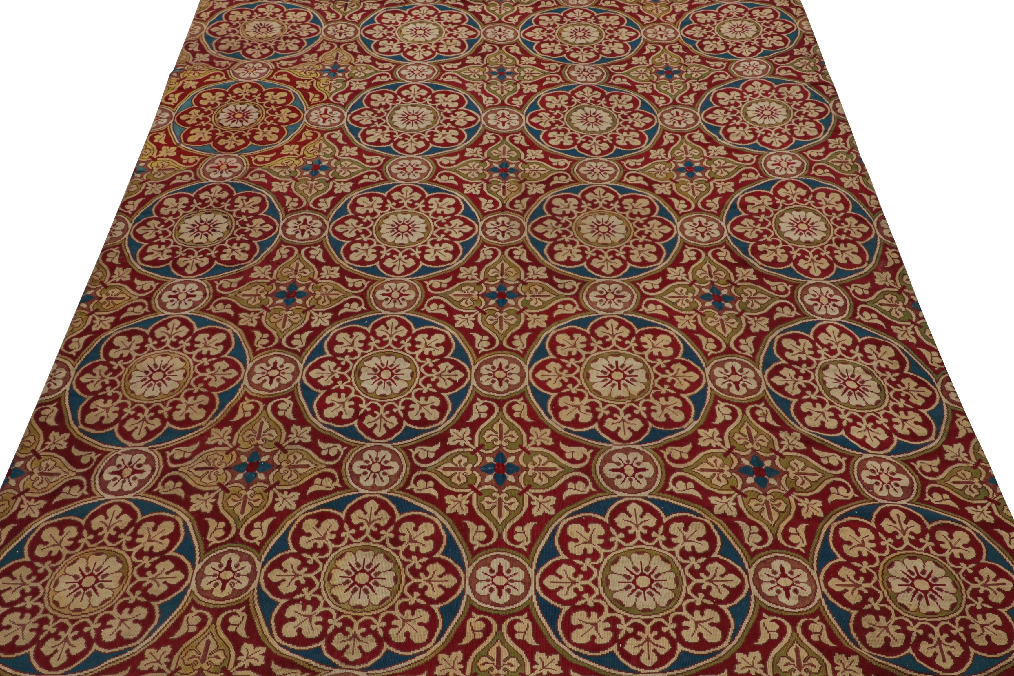 Hand-Woven Antique French Needlepoint Rug in Red with Medallions, from Rug & Kilim For Sale