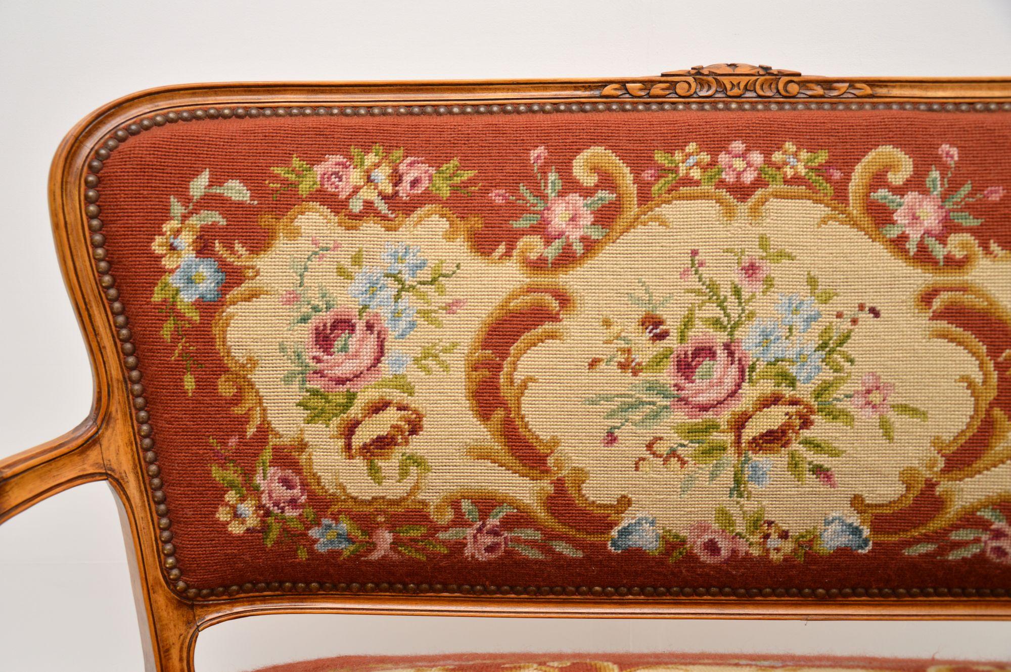 Antique French Needlepoint Salon Two-Seat Sofa In Good Condition In London, GB