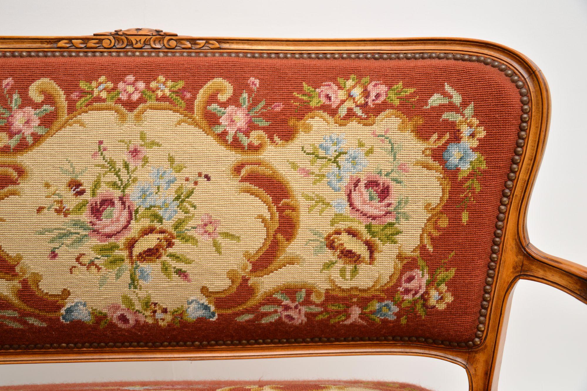 Late 19th Century Antique French Needlepoint Salon Two-Seat Sofa