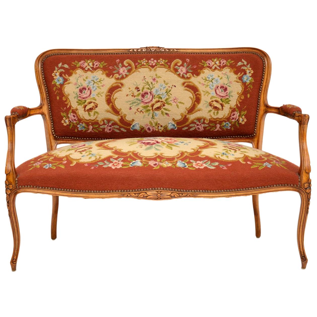 Antique French Needlepoint Salon Two-Seat Sofa