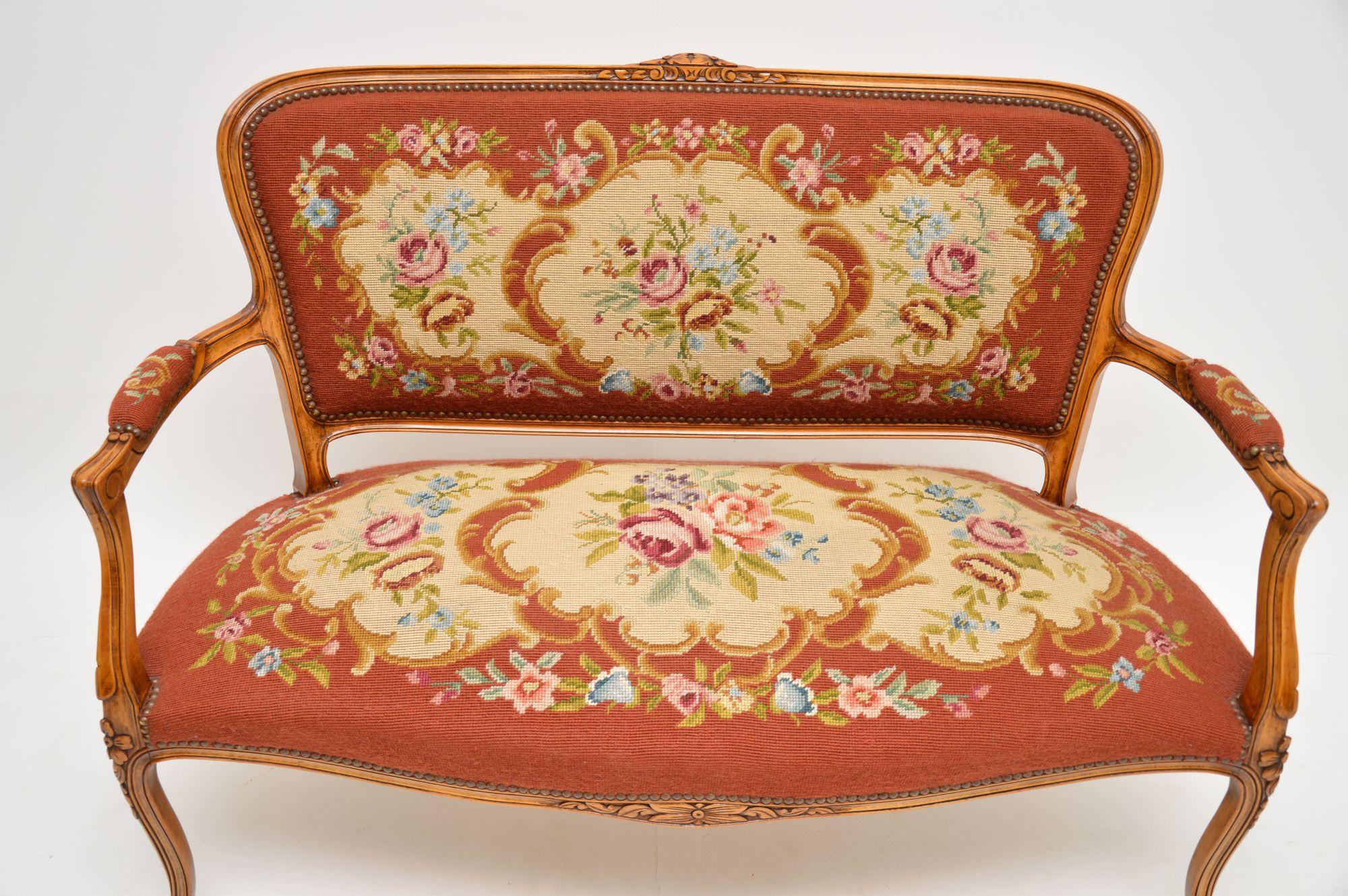 Louis XV Antique French Needlepoint Salon Two-Seat Sofa