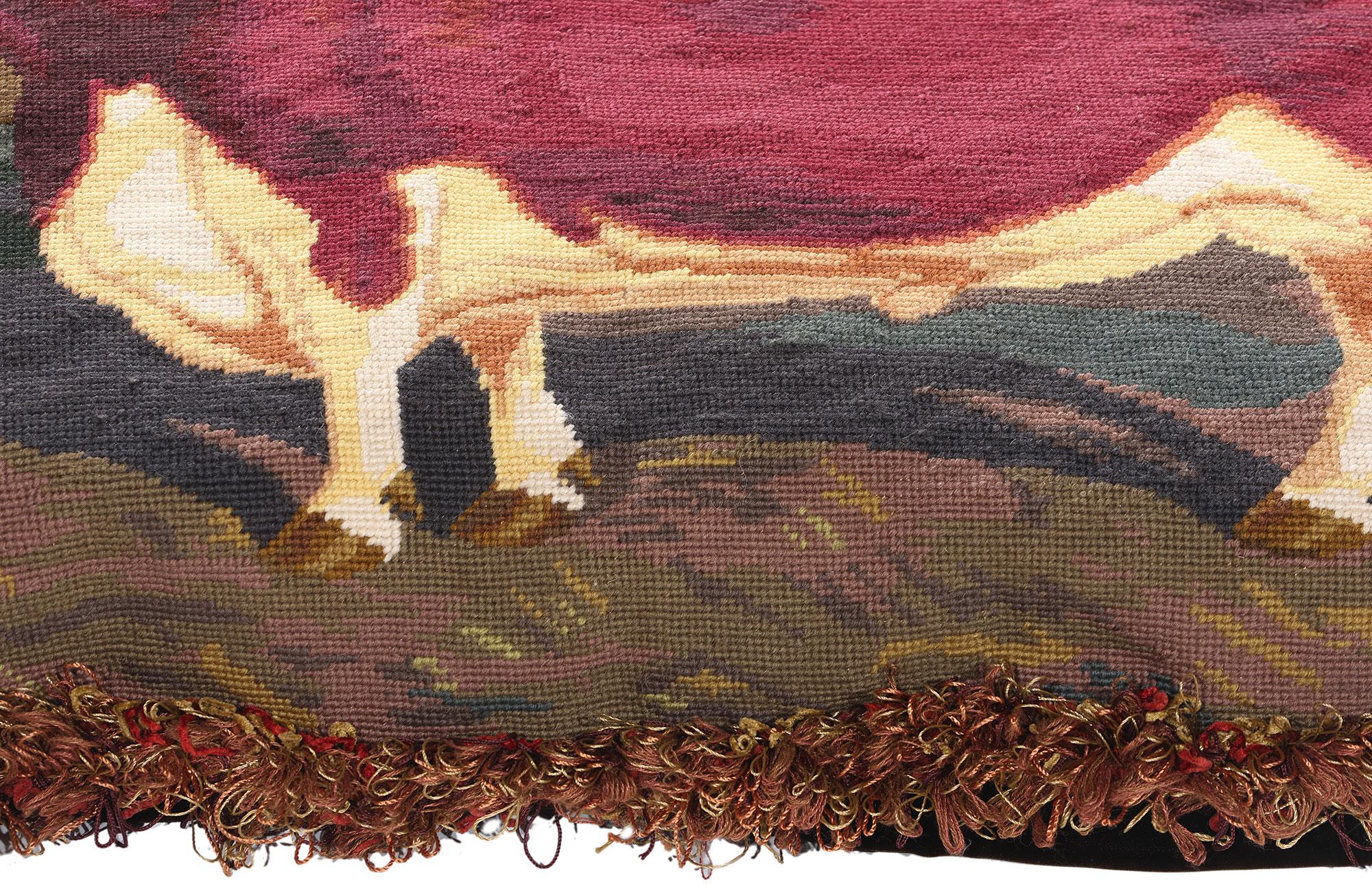 Hand-Woven Antique French Needlepoint Shorthorn Ox Tapestry Pillow For Sale