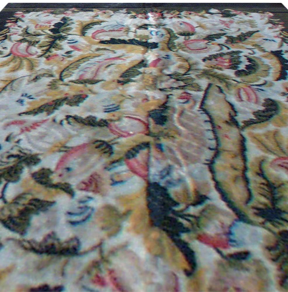 Doris Leslie Blau Collection Antique French Botanic Needlework Rug In Good Condition In New York, NY