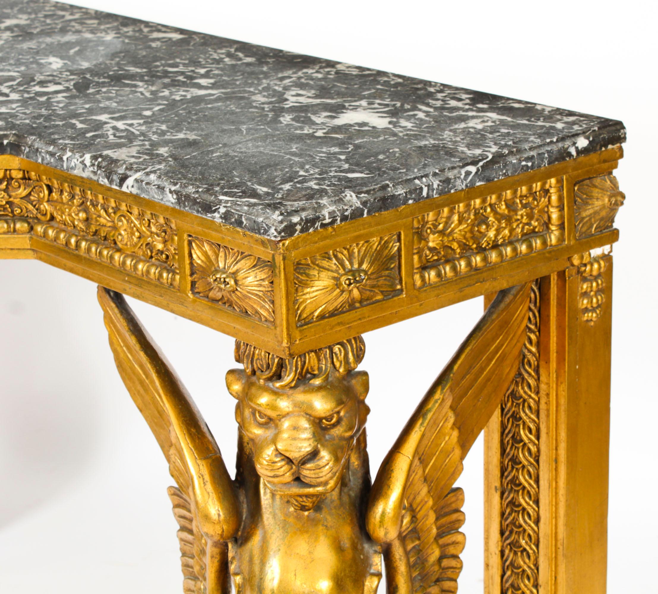 Antique French Neo-Classical Gilded & Marble Top Console Table 1820s For Sale 11