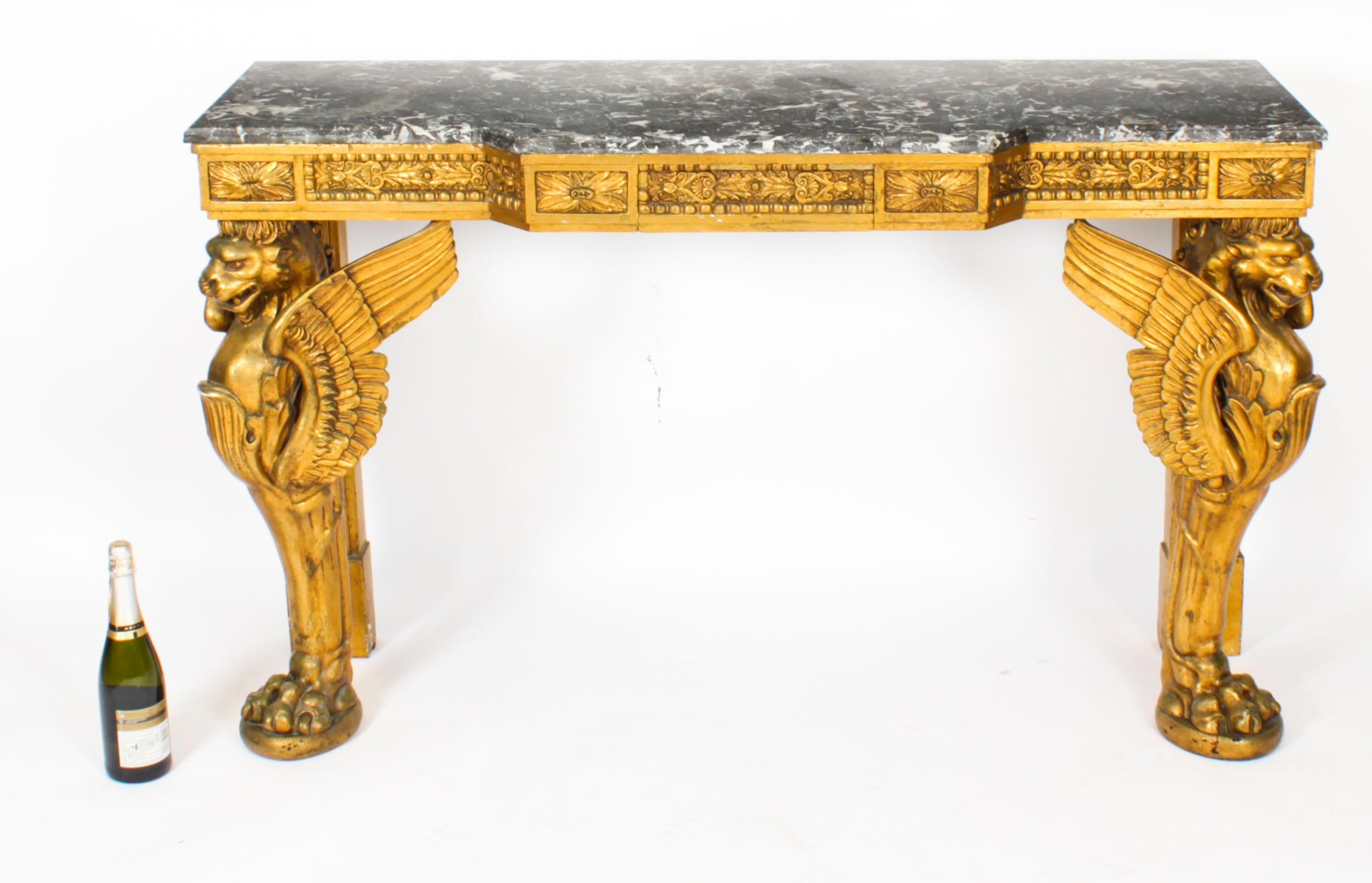 Antique French Neo-Classical Gilded & Marble Top Console Table 1820s For Sale 14
