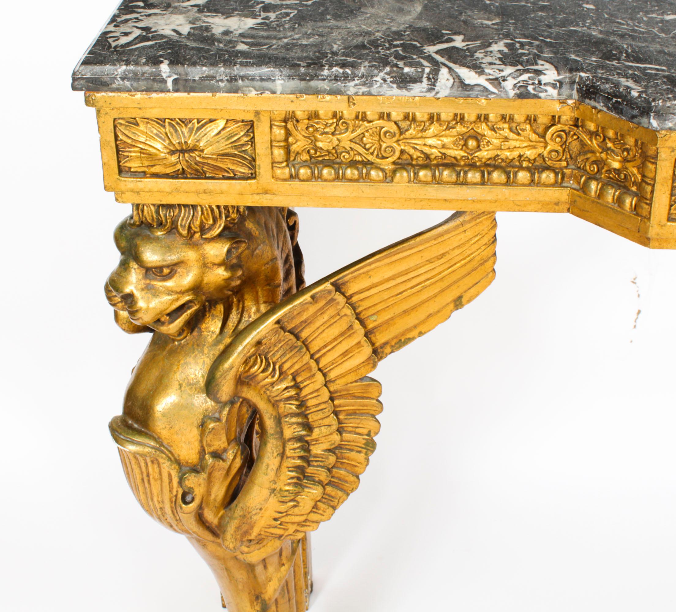 Antique French Neo-Classical Gilded & Marble Top Console Table 1820s For Sale 2