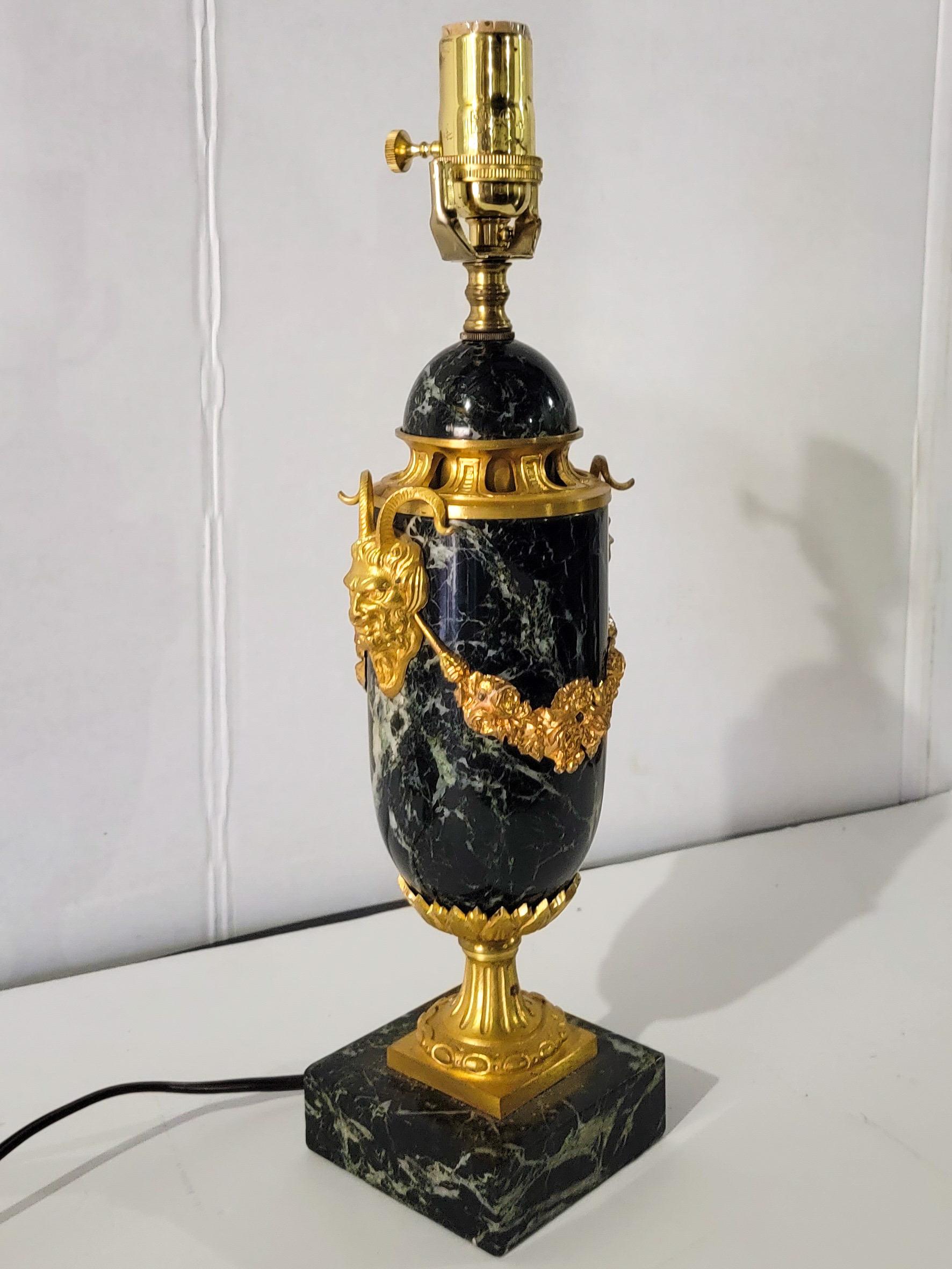 Neoclassical Antique French Neo-Classical Gilt Bronze and Black Marble Urn Lamp For Sale
