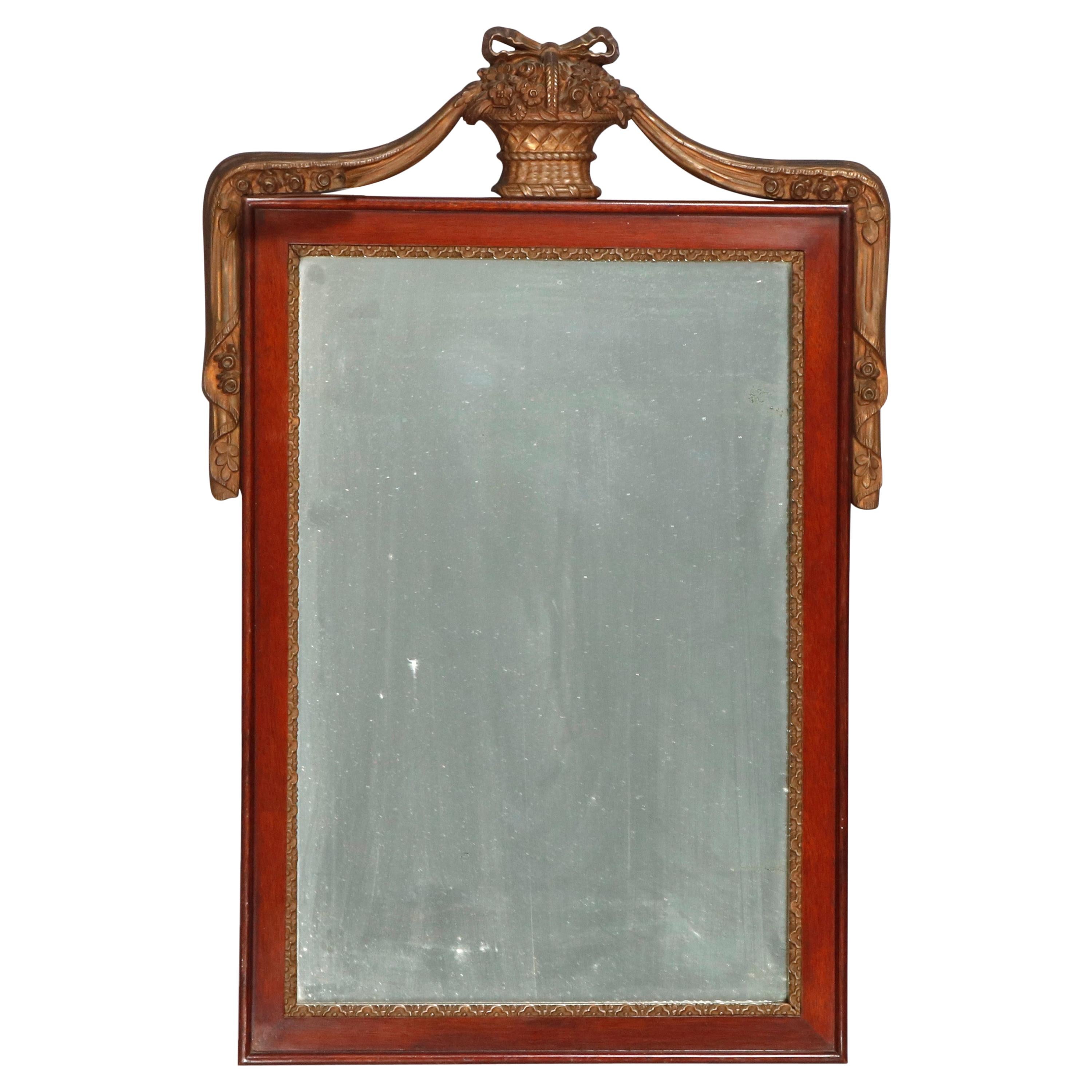 Antique French Neoclassical Parcel Gilt Mahogany Wall Mirror, circa 1920