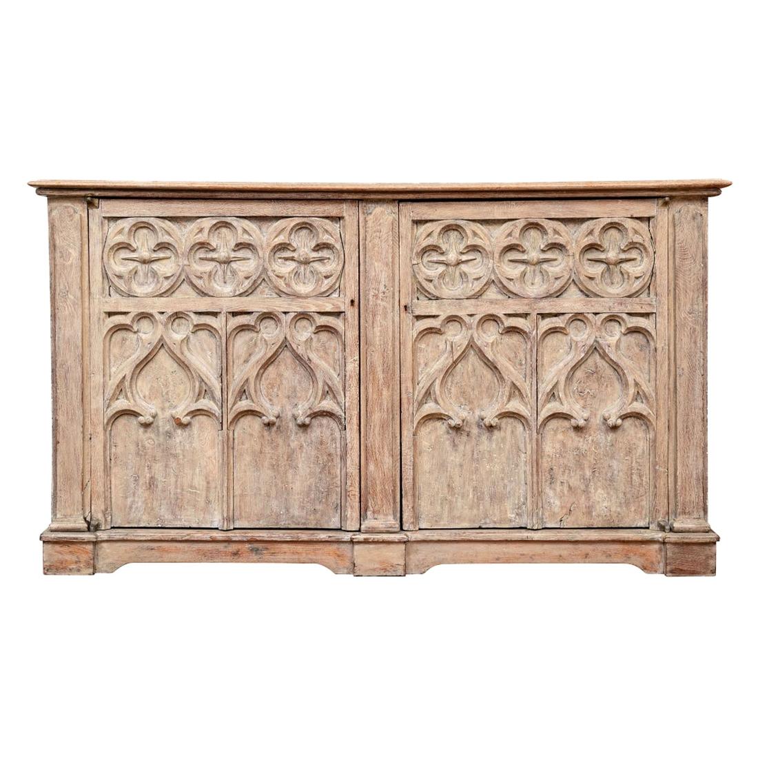 Antique French Neo-Gothic Style Carved Oak Cabinet