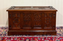 Antique French Neo Gothic Trunk Chest Blanket Box Storage Coffer Oak c. 1930-40s