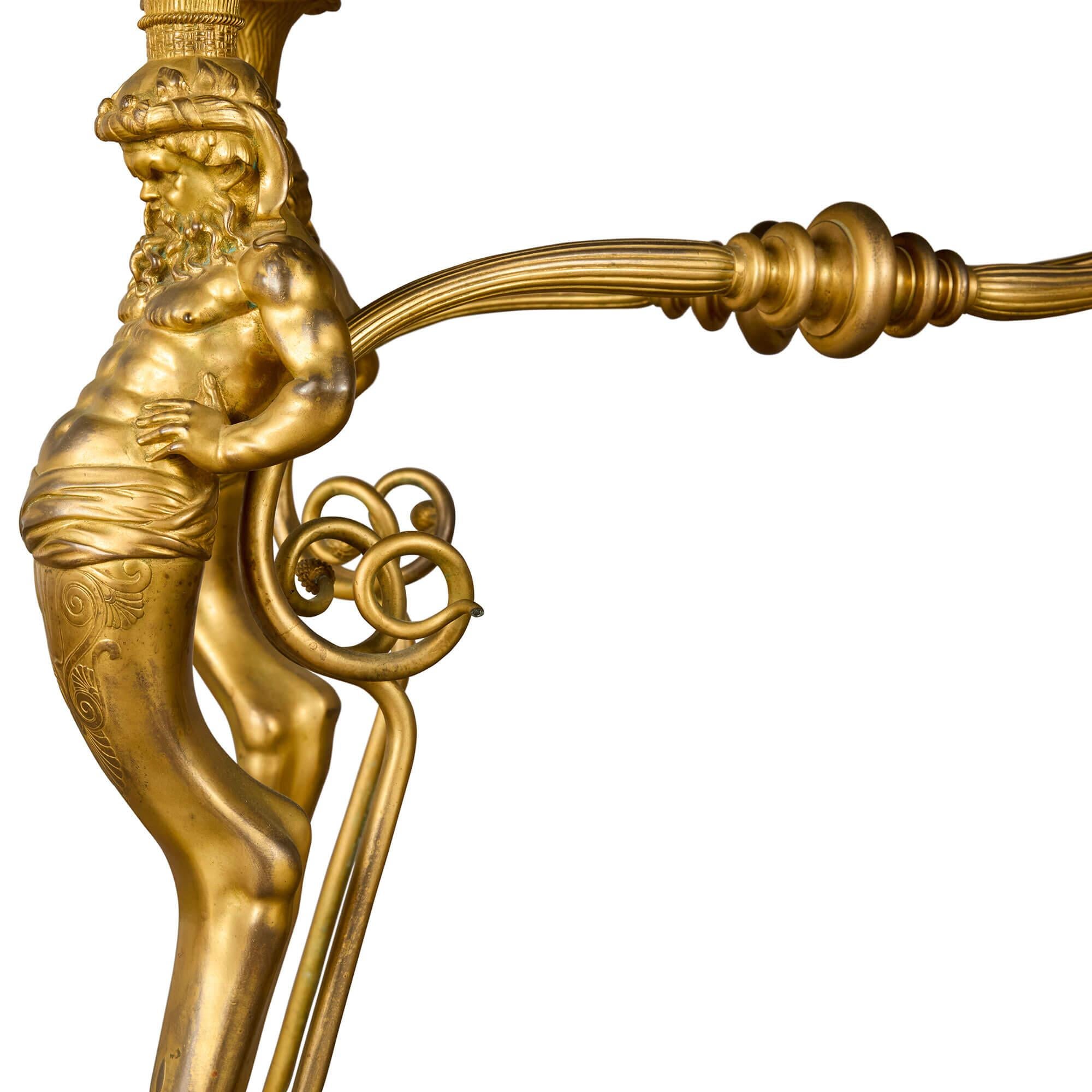 Francese Antique French Neo-Grec Tavolo da centro in marmo e bronzo dorato di Barbedienne in vendita