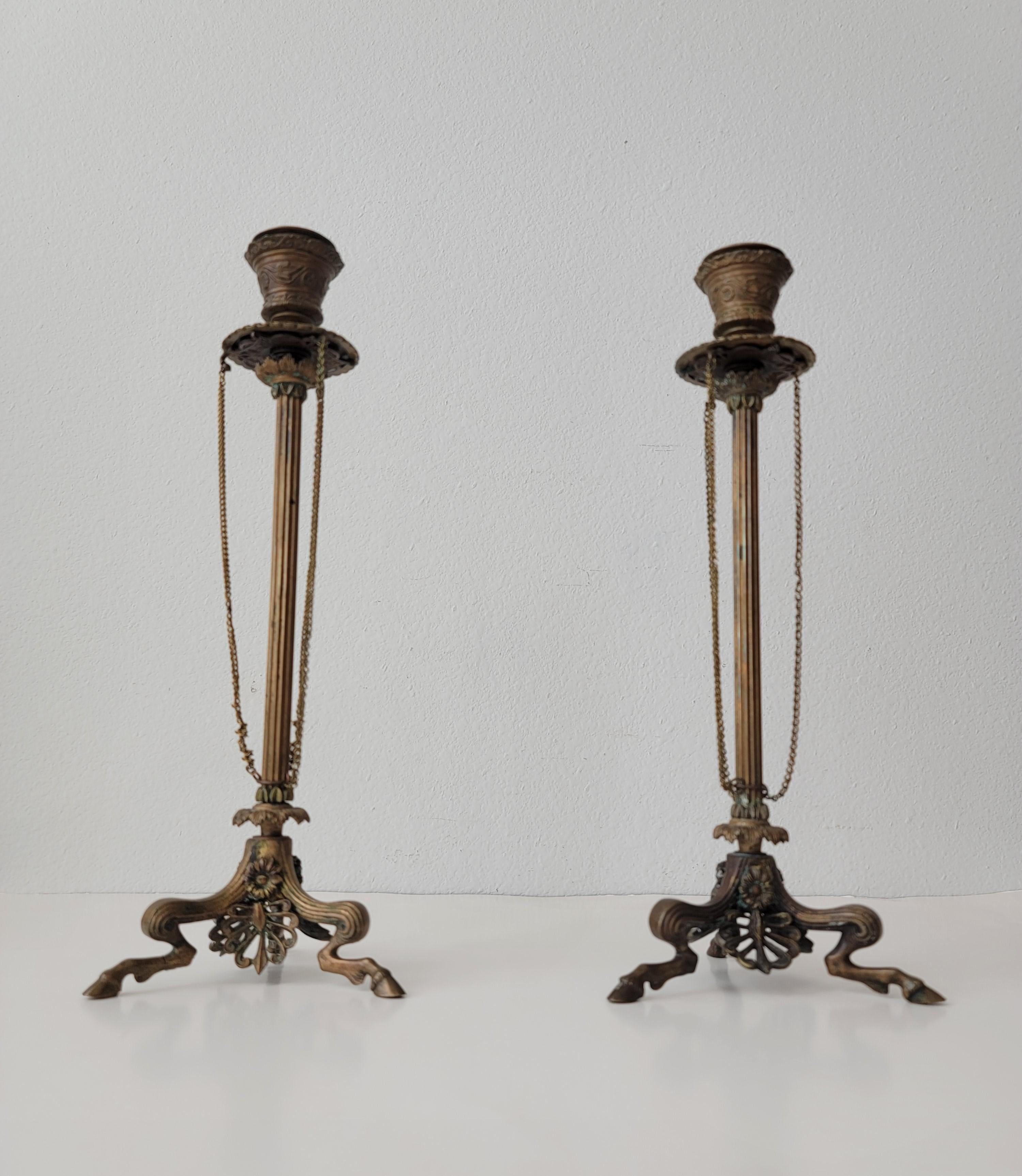 Antique French Neo-Pompeian Bronze Candlestick Pair Ferdinand Barbedienne 5