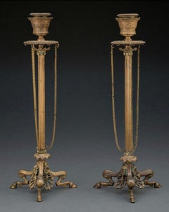 Antiguo par de candelabros franceses neo Pompeian Bronze Ferdinand Barbedienne