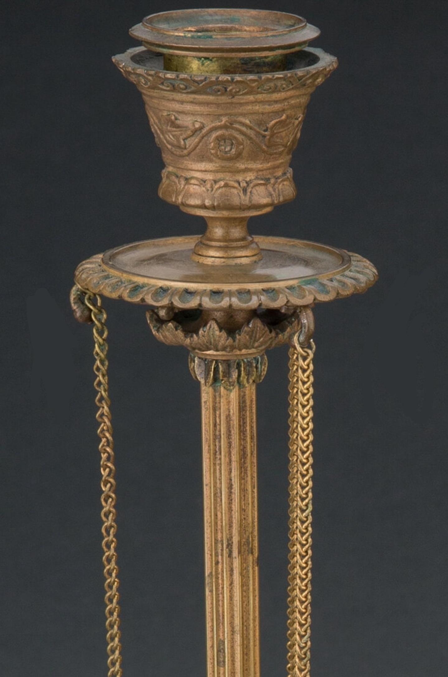 Antique French Neo-Pompeian Bronze Candlestick Pair Ferdinand Barbedienne In Good Condition In Forney, TX