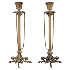 Antique French Neo-Pompeian Bronze Candlestick Pair Ferdinand Barbedienne