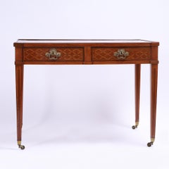 Antique French Neoclassic Two Drawer Inlaid Writing Desk