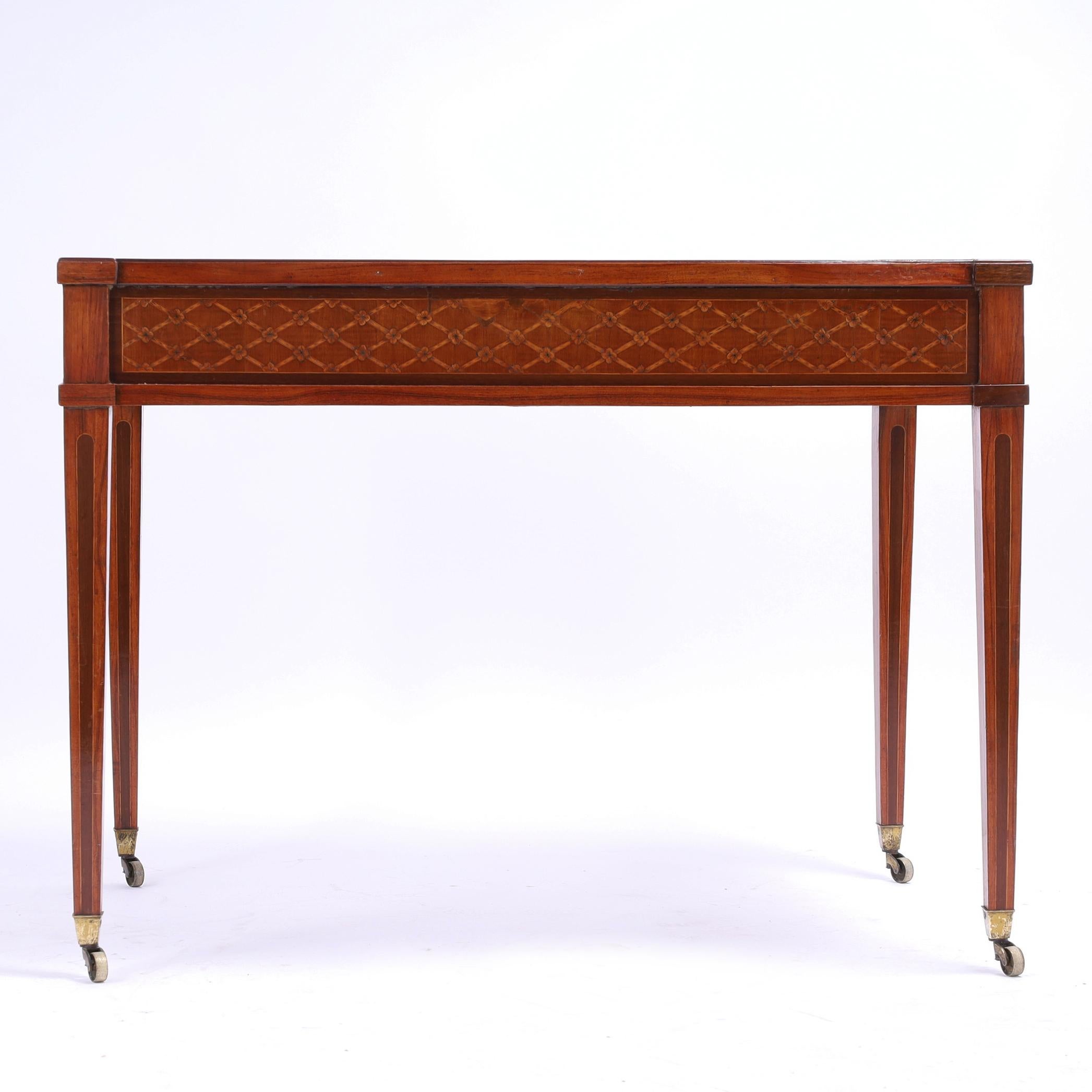 Antique French Neoclassic Escritorio de dos cajones con incrustaciones Caoba en venta