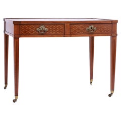 Antique French Neoclassic Two Drawer Inlaid Writing Desk