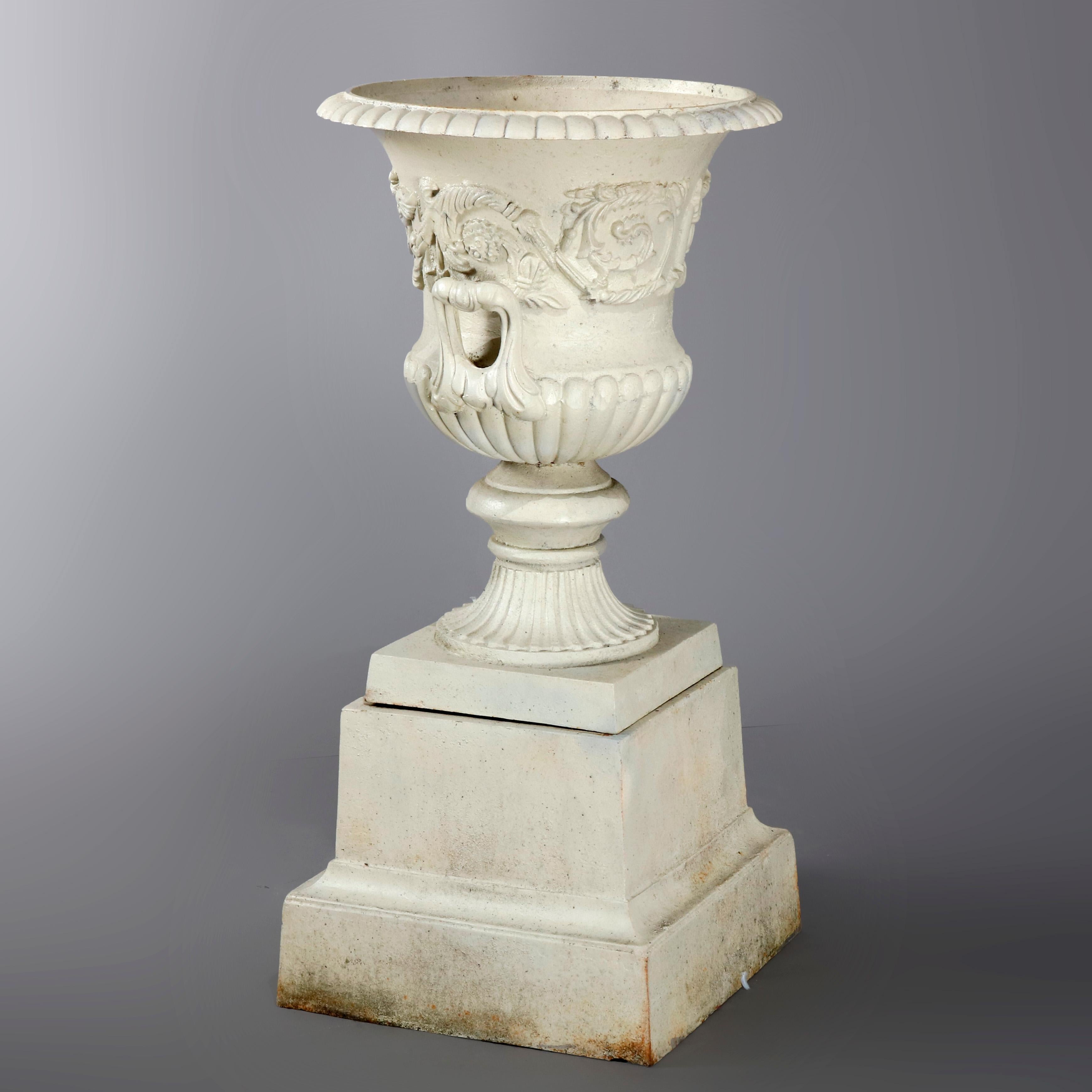 Antique French Neoclassical 2-Piece Cast Iron Garden Urn, 20th Century In Good Condition In Big Flats, NY