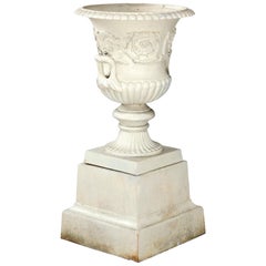 Antique French Neoclassical 2-Piece Cast Iron Garden Urn, 20th Century
