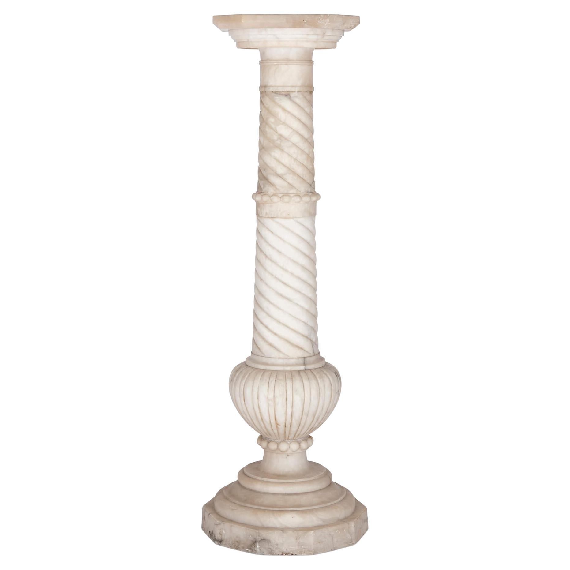 Antique French Neoclassical Alabaster Pedestal