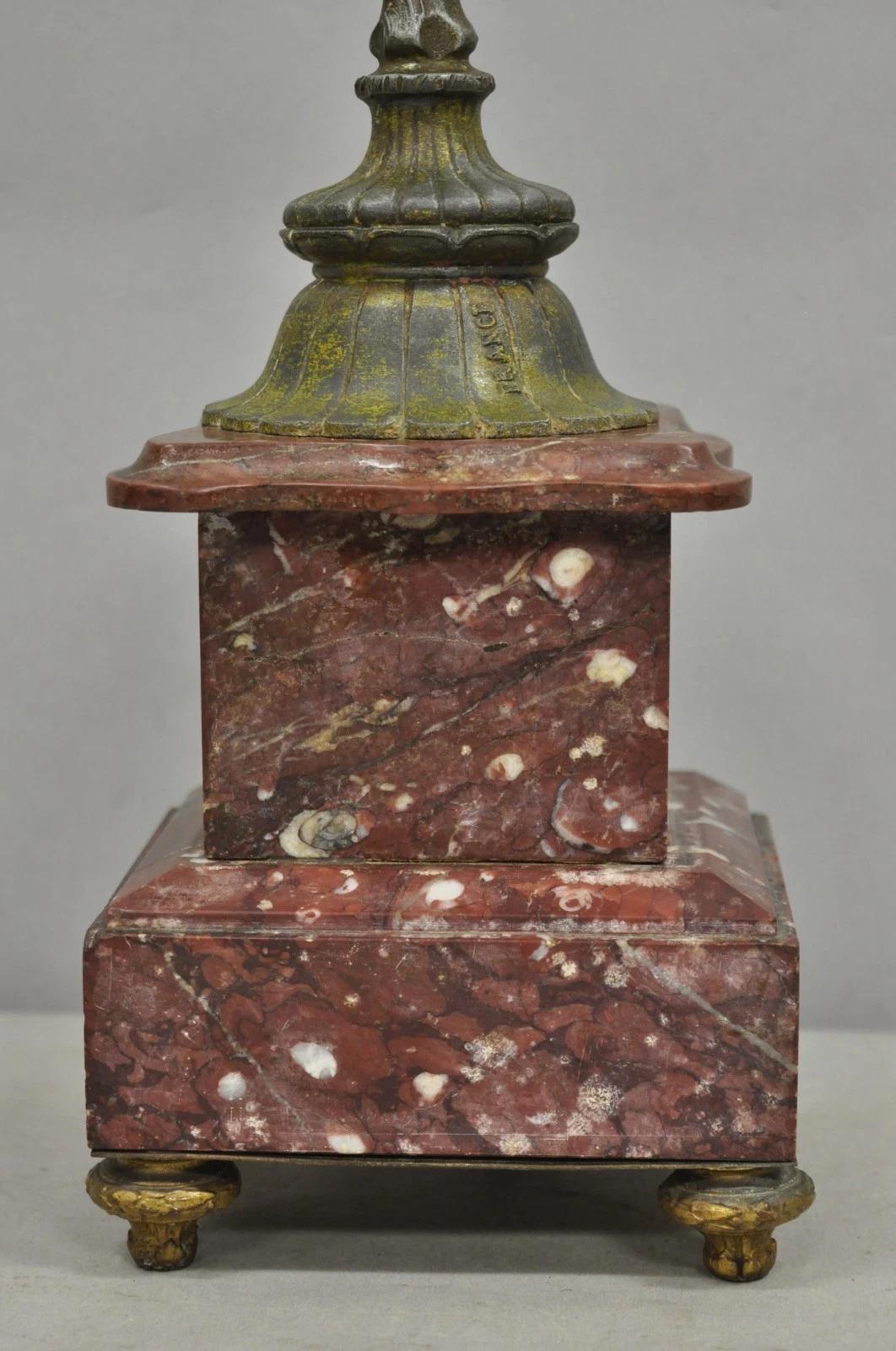 Antique French Neoclassical Bronze Fackel & Trompete Arm Marmor Basis Tischlampe im Angebot 5