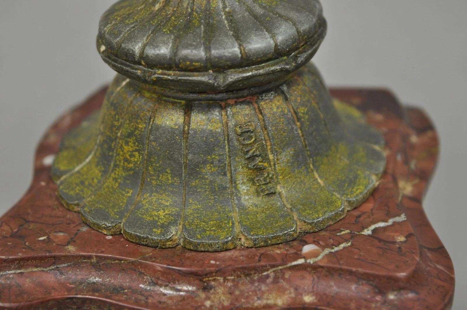 Antique French Neoclassical Bronze Fackel & Trompete Arm Marmor Basis Tischlampe im Angebot 1